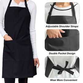 PUERHUACI Cooking Apron for Men, Women's Apron, Pack of 2 Cooking Apron with Large Pockets, Waterproof Cooking Apron, Black, Apron White, Adjustable for Cooking Apron, black