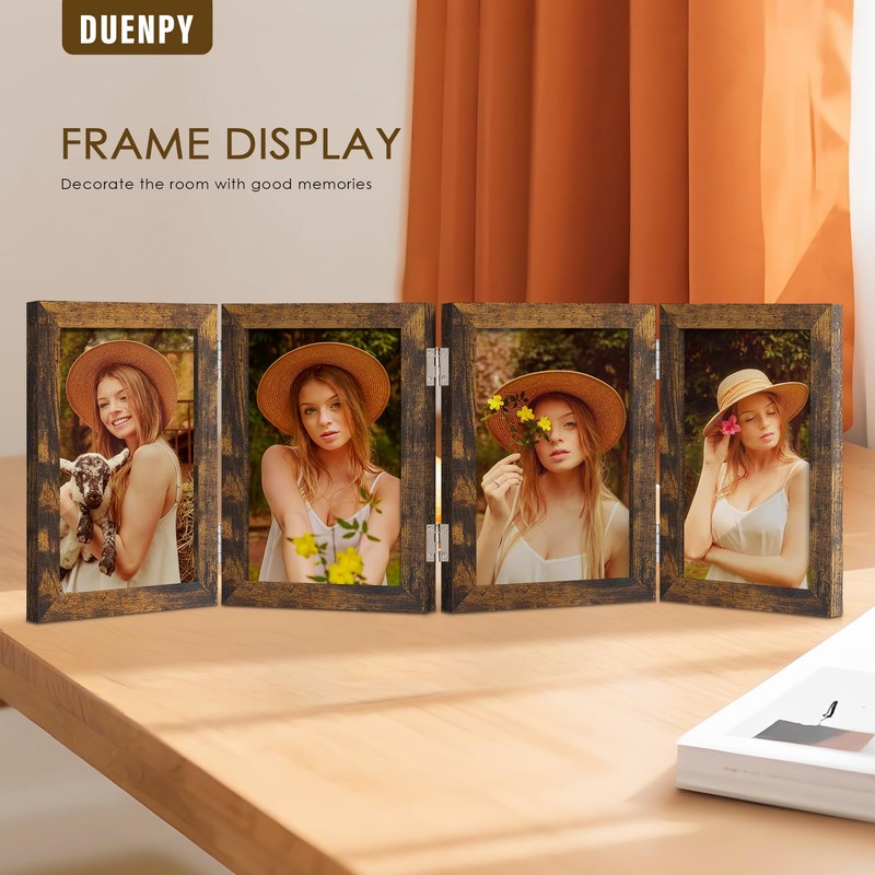 DUENPY 4 Folding 5x7 Picture Frame Horizontal Engineered Wood Accordion