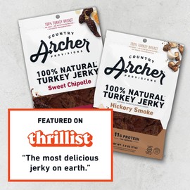 Country Archer Turkey Jerky - Turkey Meat Protein Snacks, Turkey Jerky for People, Protein Meat Snacks, Turkey Jerky Snack Packs, Gluten Free, Keto - Hickory Smoke, 2.5 oz (Pack of 4)