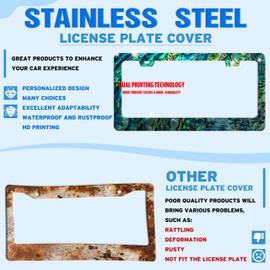 Faux Abalone License Plate Frame Funny Stainless Steel License Plate Holder for Front and Rear Car Tags for Car Decoration Accessories Rust-Proof with Screws 6.3 X 12.2 in for Women Men