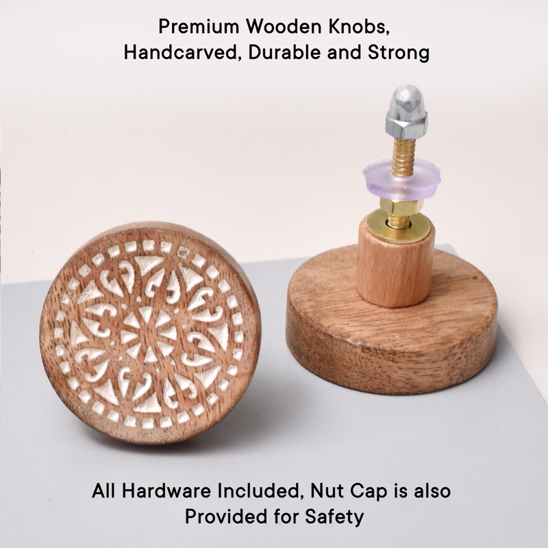 IndianShelf 18 Pack- Boho Knobs- Wood Knobs for Cabinets and