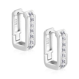 ALEXCRAFT Women's 925 Silver Earrings, Small Square Hoop Earrings, Small Thick Hoop Earrings, Hypoallergenic, Small Huggie Earrings, Square Cubic Zirconia, Small Chunky Earrings, Small Geometry Hoop