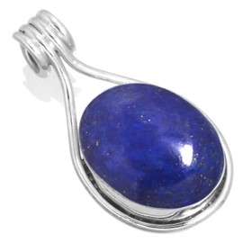 Jeweloporium 925 Sterling Silver Pendant for Women Blue Natural Lapis Lazuli Gemstone Solitaire Silver Pendant Necklace Easter Gift Costume Jewelry