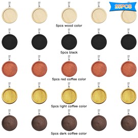 25Pcs Round Wooden Pendant Trays Bezel,5 Colors Blanks Round Wood Cabochon Pendant Trays Bezel Pendant Trays Bezel Pendant Blanks for Crafting DIY Brides Photo Pendants(0.98inch Inner Diameter)