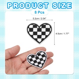 sourcing map 8 Pcs Heart Checkered Iron on Patches Embroidered Appliques Sew on Patches for Jacket Denim Collection Clothes Dress Hats Jeans DIY Accessory, Black/White