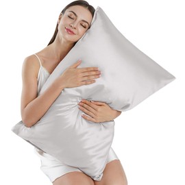 Vividmoo Natural Silk Pillow Cases 2pack King Size, 19mm with Hidden Zipper, Both Sided 100% Mulberry Silk Pillow Covers, Hypoallergenic Gift, Soft Breathable Smooth, 20x36in Silver Grey