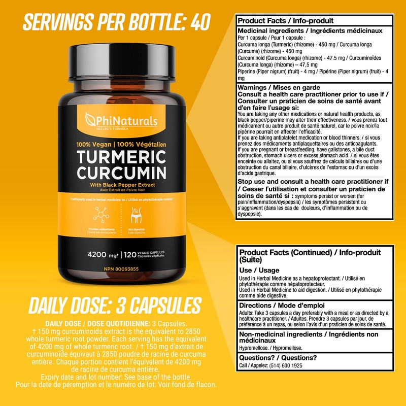 PhiNaturals Turmeric Curcumin with Black Pepper Extract - 500mg per