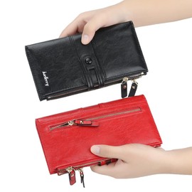 YUEcthynous Women's Large Wallet, Soft Synthetic Leather Purse, Women's Small and in Purse in Very Beautiful Colours with Many Compartments, red, Contemporary