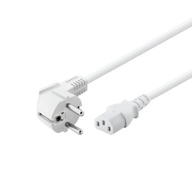 Goobay 51321 IEC Cable 5 m / C13 IEC Socket & 90 Degree Protective Contact Plug Angle Plug / Universal PC Monitor PC Power Cable C13 Power Cable / White / 5 m