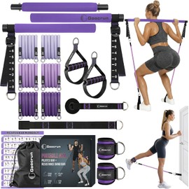 Portable Pilates Bar Kit with Resistance Bands, Full Body Workout Equipment for Home Gym, Yoga, Squats, Legs, Arms and Core