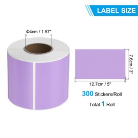 PATIKIL Colored Thermal Labels 5x3 Inch, 300 Pcs Color Direct Thermal Printer Sticker Label Rectangle Adhesive Paper Sticker Roll for Shipping Address Mailing Name, Light Purple