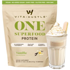 VitaHustle All-in-One Nutrition Shake, Vanilla- Plant Based Protein Powder by Kevin Hart – Vegan Meal Replacement Shake with KSM66 Ashwagandha & 86+ Superfoods - Organic Meal Replacement Powder