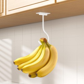 bussdis Adhesive Banana Hanger Under Cabinet - No Drilling Banana Hook with Strong Adhesive, Foldable & Magnetic, Space Saving Banana Holder for Kitchen, Holds up to 13 lbs, White
