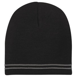 Armycrew Two Tone Color Winter Short Stripe Beanie Hat - Black