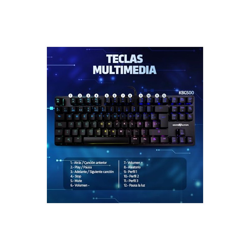 GAME FACTOR KBG500-RD Teclado Mecánico Gamer, con Ñ Tenkeyless, Retroiluminación