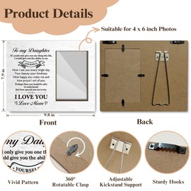 TRKAE To My Daughter Picture Frame, Inspirational Picture Frame From Mom, Daughter Gifts for Birthday Christmas Graduation, 4x6 Wooden Photo Frame For Wall Tabletop Display /026