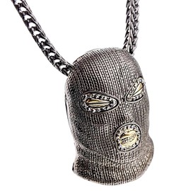 Bling Cartel Masked Man Iced Goon Luchador Pendant Gunmetal Tone Ski Mask Necklace 36 Inch Franco Chain
