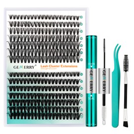 GEMERRY Lash Extension Kit 280Pcs Lash Clusters DIY Individual Eyelash Extension Kit D Curl Volume Cluster Lashes Wispy with Lash Bond and Seal and Lash Tweezers (30D+40D-0.07D,10-18MIX-KIT)