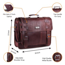 HULSH Convertible Leather laptop bag 18 inch and backpack for men – Vintage Full Grain Leather satchel for men – Genuine Leather briefcase for Business – Brown Leather computer bag with rustic look