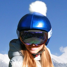 Coolcasc Blue with White Pon Pon Bike Bicycle Snow Ski Helmet Cover