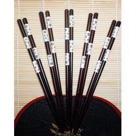 JapanBargain 4511, Bamboo Chopsticks Reusable Japanese Chinese Korean Wood Chop Sticks Hair Sticks 5 Pair Gift Boxed Set Dishwasher Safe, 9 inch (White-Sakura)