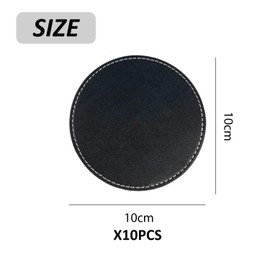 10 Pieces Black Coasters, Thermal Insulation Coasters, Pu Leather Coasters, Non-Slip Coasters, Round Coasters.