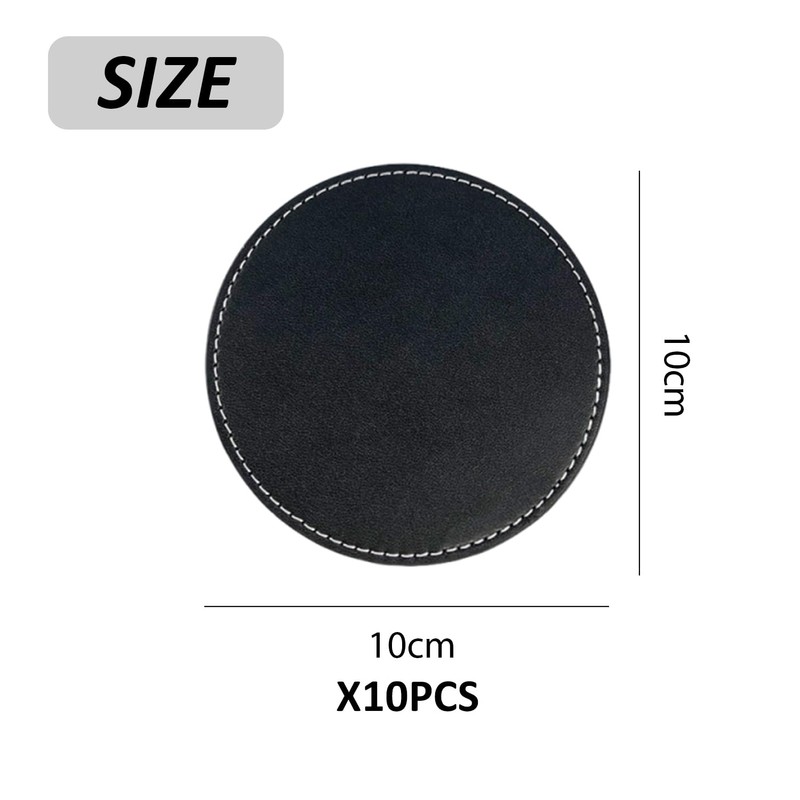 10 Pieces Black Coasters, Thermal Insulation Coasters, Pu Leather Coasters,