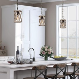 GEPOW Farmhouse Pendant Lights, Distressed Wood Kitchen Pendant Lighting Over Island, 6.1'' Rustic Hanging Light Fixtures for Hallway Bedside