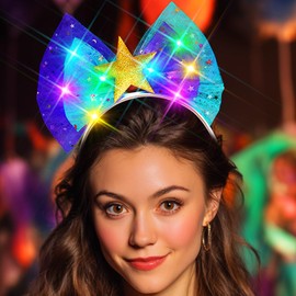 JEARITS Light Up Bow Headband Glowing Star Headpiece Birthday Hair Bow Accessories for Women (1-Purple)