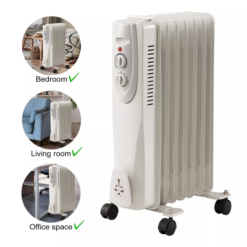 Portable Oil Filled Radiator Space Heater, 1500W, 7-Fin, 3 Heat