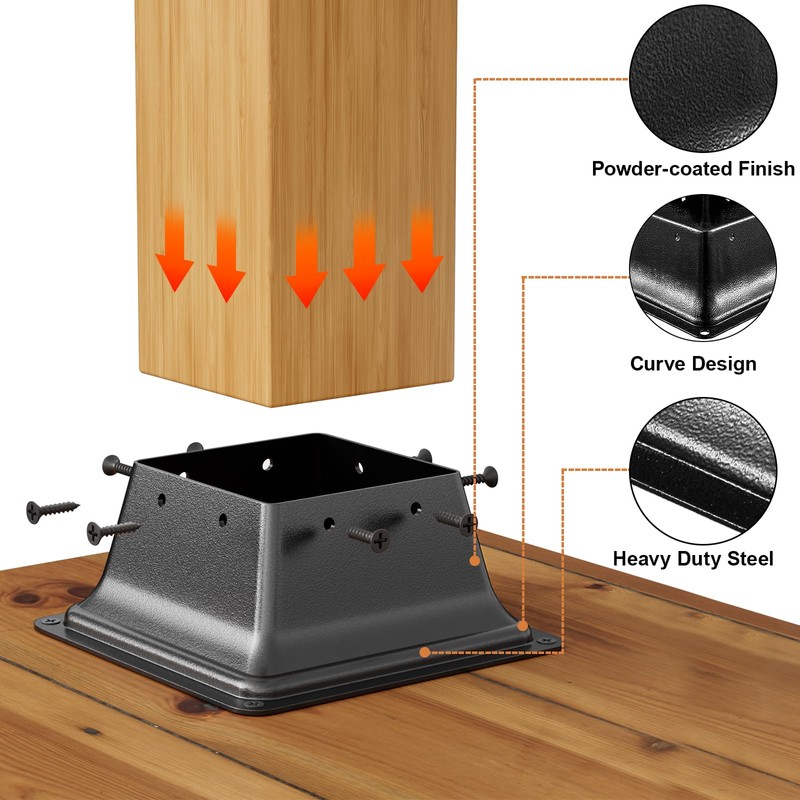 FMhotu 4x4 Post Base 2Pcs, Internal 3.6"x3.6" Heavy Duty Powder-Coated