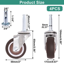 SWZHAI 2 Inch Swivel Casters Set of 4, M8 Grip Neck Stem Caster Wheels, Heavy Duty Silver Caster with Rubber Wheel for Furniture Sofa Chair Cabinet