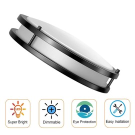 Drosbey 48W Dimmable LED Ceiling Light Fixture, 13.2in Flush Mount Light Fixture, Ceiling Lamp for Bedroom, Kitchen, Bathroom, Hallway, Super Bright 4000 Lumens,Blacck, 3000K Warm White