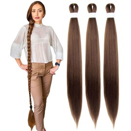 KAVSORAPI Braiding Hair 48 Inch Pre Stretched Hair Long Straight Crochet Braids Yaki Texture Synthetic Fiber 3 Packs (30#/Medium Dark Brown)