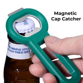 Linoroso Magnetic Bottle Opener Pop Can Opener for Refrigerator, Beer Bottle Opener and Soda Can Opener with Cap Catcher, Portable Beer Opener for Bartender, Home, Restaurant, Bar Tools, 1 Pack, Green