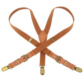 Hesenhan Boys Suspenders Brown Adjustable Y Back Toddler Suspenders Elastic Jeans Trousers Braces with Brown Leather and Bronze Clips for Kids Girls