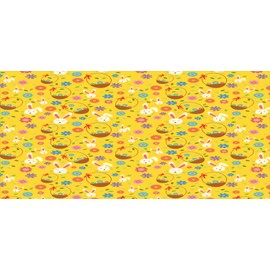 Lunarable Childish Pencil Pen Holder, Easter Eggs in Baskets with Bunnies Flowers and Leaves Pattern, Ceramic Pencil Holder for Desk Office Accessory, 3.6" X 3.2", Earth Yellow and Multicolor