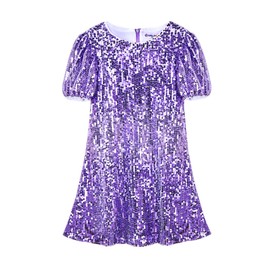 WELAKEN Girls Ombre Sequin Dress Sparkly Fancy Short Puff Sleeves Gradient Party Dress