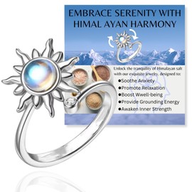 HALUKAKAH Platinum Plated Anxiety Spinning Ring: Stylish Crystal Sun Stress Relief Jewelry with Beads Spinner,Himalaya Salt Added,Size Adjustable,Gift for Women,Teens,Girls,Daughter,and Mom, Metal, No