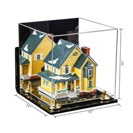 Better Display Cases Versatile Acrylic Display Case - Medium Square Box with Mirror, Wall Mount, Gold Risers and Clear Base 11" x 11" x 11" (A001-GR)