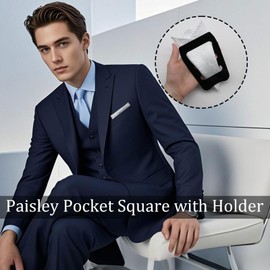 Gsyziux Paisley Pocket Squares for Men, Elegant Mens Handkerchiefs with Suit Pocket Square Holder for Business Banquet Party (White)