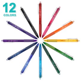 Erasable Gel Pens, 12 Colors Lineon Retractable Erasable Pens Clicker, Fine Point, Make Mistakes Disappear, Assorted Color Inks for Drawing Writing Planner and Crossword Puzzles