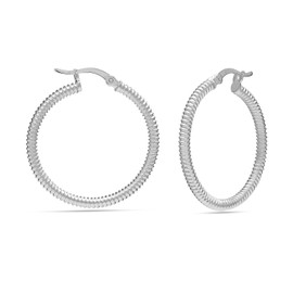 LeCalla 925 Sterling Silver Hoop Earrings for Women | Wire Wrapped Texture Chunky Click-Top Earring Hoops 30MM