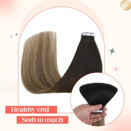 XDhair Tape in Hair Extensions Human Hair 20 Inch 50g 20pcs Balayage Black to Medium Brown with Honey Blonde Tape in Extensions (#1B/4/27,20Inch)