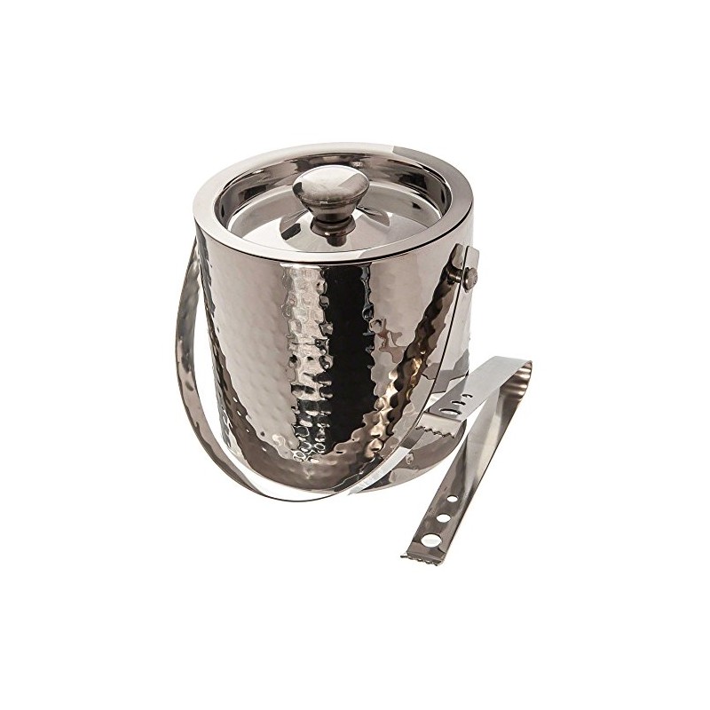 Elegance Hammered 6-Inch Stainless Steel Ice Bucket With Tongs