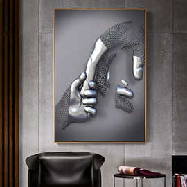 DLKAJFK 3D Romantic Lovers Metal Portrait Sculpture Abstract Poster, Love Kiss Picture Mural, Fashion Girl Sport Car Beauty Poster,Frameless (Picture-12,1Pcs-20x30cm)…