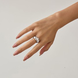 UneDouce Gold Chunky Dome Rings for Women | Textured Puffy Statement Band Ring Stacks | 14K Gold Plating Adjustable Rings for Women, Brass, No Gemstone