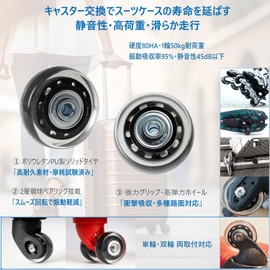 Suitcase Tire Replacement Kit, Wheel Repair, Silent Rubber Wheels, Caster Repair, Outer Diameter: 1.8 inches (45 mm), Total Width: 0.8 inches (21 mm), Axles 1.2 x 1.4 x 2.4 inches (30 x 35 x 60 mm)