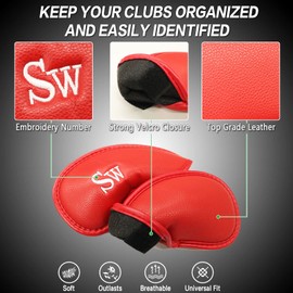 Golf Club Head Covers Iron Golf Club Head Covers Value Set of 12 Iron Club Head Covers Black Blue Red with Printed Number, Faux Leather Golf Headcover for All Brands