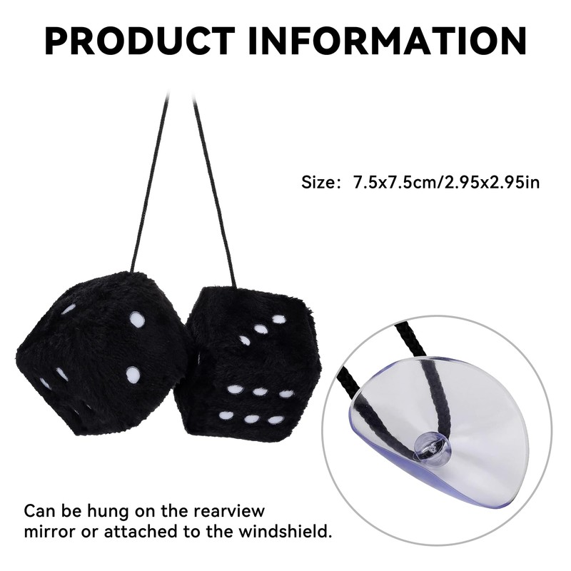 Couslcd Pair Fuzzy Plush Dice for Car Mirror, 2.75'' Retro